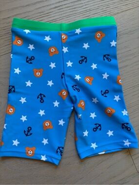 Miki house Kids Blue Bear & Anchor Swim Trunks with Green Waistband